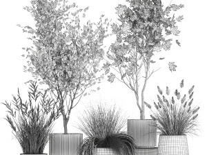 Beautiful bushes trees and grass in a flower pot for decoration 1286 Modello 3D