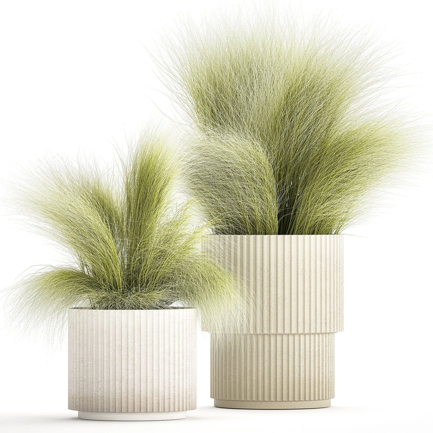 Beautiful Bushes and Stipa Feather Grass flower pot for decoration 1287 3D Model .c4d .max .obj .3ds .fbx .stl .blend 