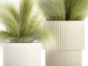 Beautiful Bushes and Stipa Feather Grass flower pot for decoration 1287 Modelo 3D