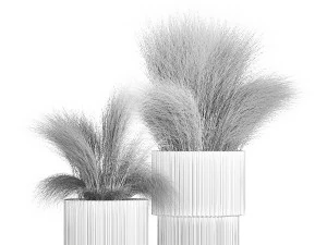 Beautiful Bushes and Stipa Feather Grass flower pot for decoration 1287 3D Model