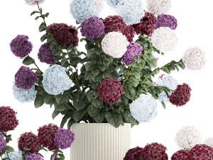Beautiful hydrangea bushes in flower pots for decoration 1290 3D Model