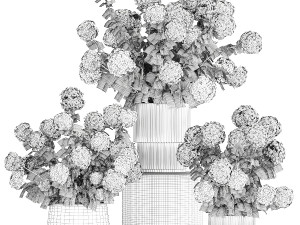 Beautiful hydrangea bushes in flower pots for decoration 1290 3Dモデル