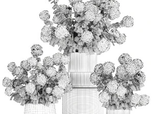 Beautiful hydrangea bushes in flower pots for decoration 1290 3D Model