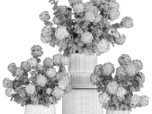 Bellissimi cespugli di ortensie rosa in un vaso di fiori per la casa Modello 3D