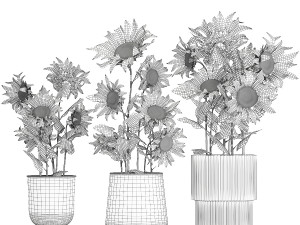 Beautiful Plant Bushes Sunflowers In A Pot 1305 Modelo 3D