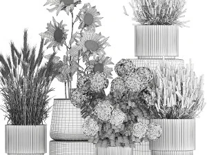 Set of beautiful plants and flowers in flowerpot 1307 3D Model