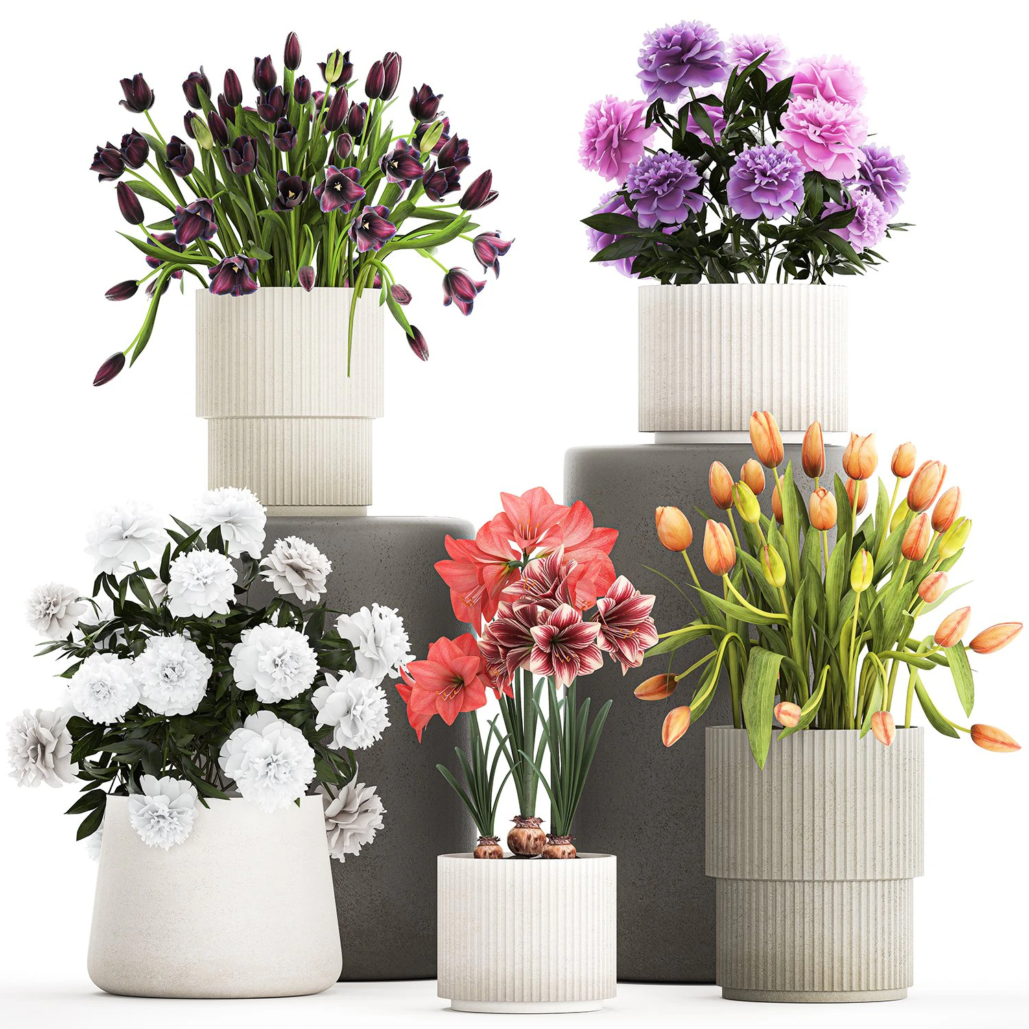 Set of beautiful plants and flowers in flowerpots 1308 3D Model .c4d .max .obj .3ds .fbx .stl .blend 