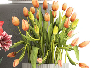 Set of beautiful plants and flowers in flowerpots 1308 3D Model