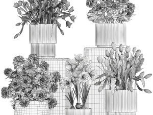 Set of beautiful plants and flowers in flowerpots 1308 Modèle 3D