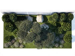 Garden with thuja trees and pine topiary lavender bushes 1314 3D Model