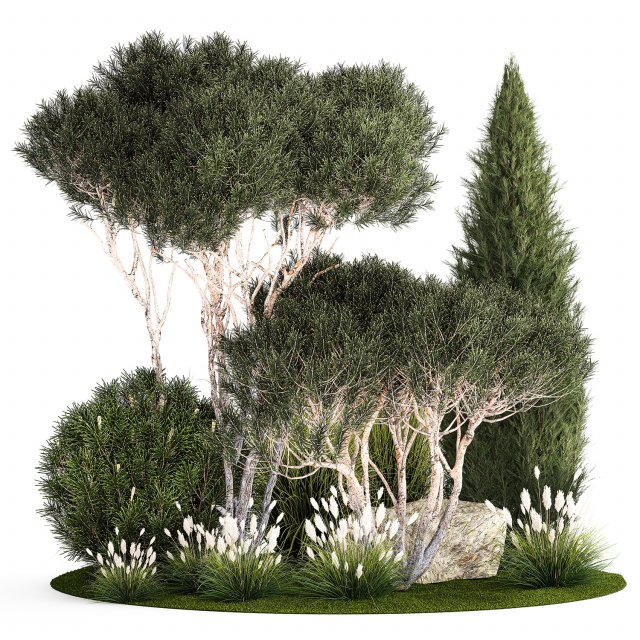 Beautiful plants alpine hill pine bonsai bushes grass 1339 3D 模型 .c4d .max .obj .3ds .fbx .stl .blend 