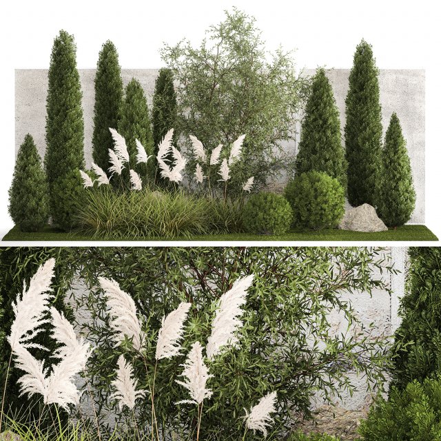Beautiful garden of thuja cypress topiary bushes grass 1341 3D-Modell .c4d .max .obj .3ds .fbx .stl .blend 