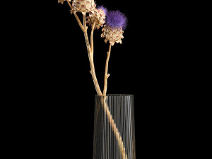 Beautiful bouquet of thistle dried flowers in a glass vase 290 3D 模型