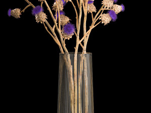 Beautiful bouquet of thistle dried flowers in a glass vase 291 Modello 3D