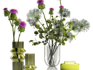 Beautiful bouquet of Heracleum thorn Thistle in a glass vase 294 3D मॉडल