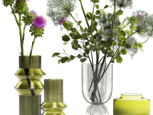 Beautiful bouquet of Heracleum thorn Thistle in a glass vase 294 3D 模型