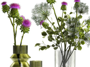 Beautiful bouquet of Heracleum thorn Thistle in a glass vase 294 3D 模型