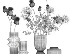 Beautiful bouquet of Heracleum thorn Thistle in a glass vase 294 3D 模型