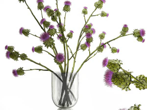 Magnifique bouquet vert d'&eacute;pine de chardon dans un vase en verre 295 Modèle 3D