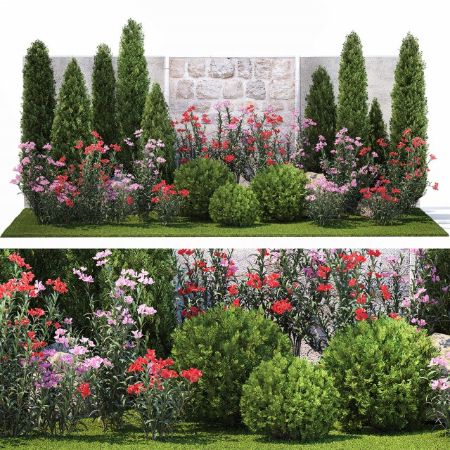 Beautiful garden with thuja flowers cypress and oleander 1370 Modelo 3D .c4d .max .obj .3ds .fbx .stl .blend 