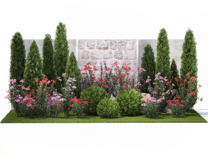 Beautiful garden with thuja flowers cypress and oleander 1370 Modelo 3D