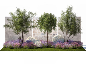 Beautiful garden with Olive Elaeagnus Lavender flowers 1372 3D Model