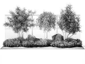 Beautiful garden with Olive Elaeagnus Lavender flowers 1372 3D Model