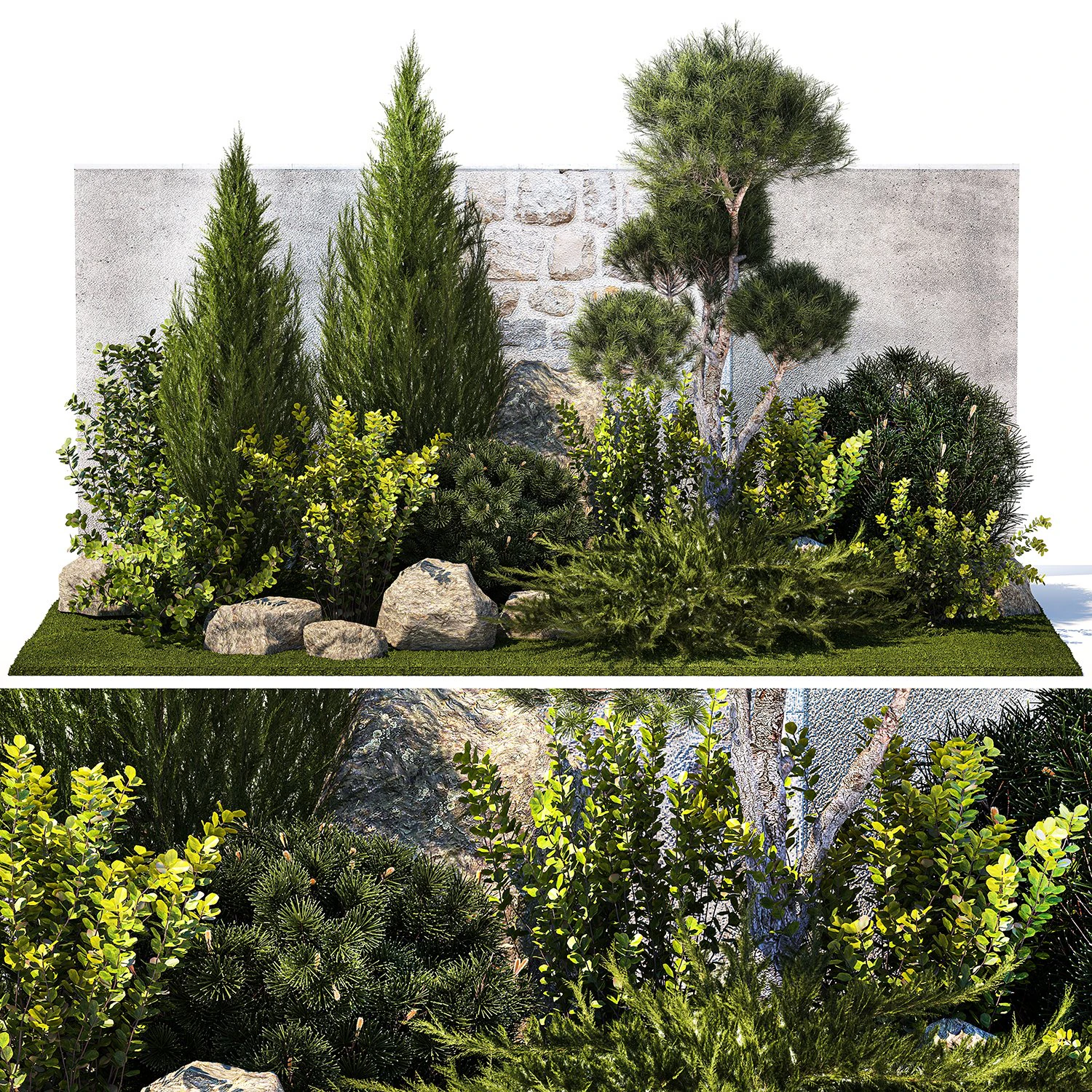 Beautiful garden with thuja cypress pine juniper 1374 3D Model .c4d .max .obj .3ds .fbx .stl .blend 