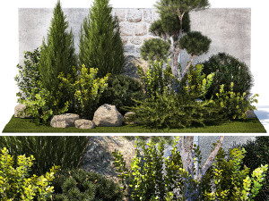 Beautiful garden with thuja cypress pine juniper 1374 3D Model