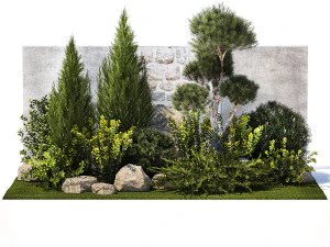 Beautiful garden with thuja cypress pine juniper 1374 3D Model