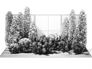 Beautiful garden thuja cypress bush hydrangea white 1377 Model 3D