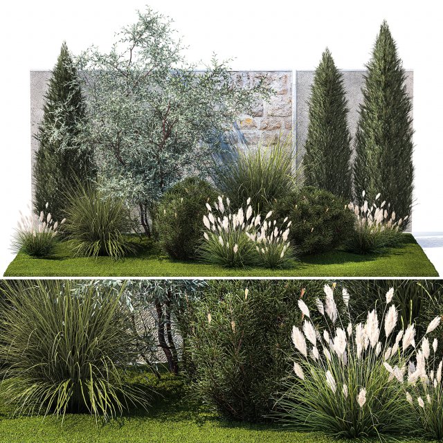 Garden with thuja cypress olive pine and bushes 1378 Modelo 3D .c4d .max .obj .3ds .fbx .stl .blend 