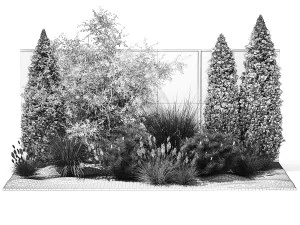 Jardim com pinheiro-oliva thuja cipreste e arbustos 1378 Modelo 3D