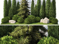Garden with thuja cypress pine and topiary plant 1381 3D 模型