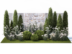 Garden with thuja cypress pine and Nerium oleander plant 1382 3D 模型