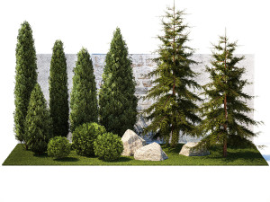 Garden with trees and bushes thuja cypress spruce and pine 1385 3D Модель