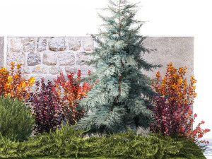 Garden trees thuja cypress spruce and Berberis pine 1386 3D Model