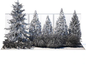 Garden trees thuja cypress spruce pine miscanthus 1387 3D Model