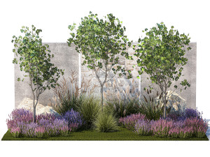 Garden with lavender bushes and Ginkgo biloba trees 1389 Model 3D