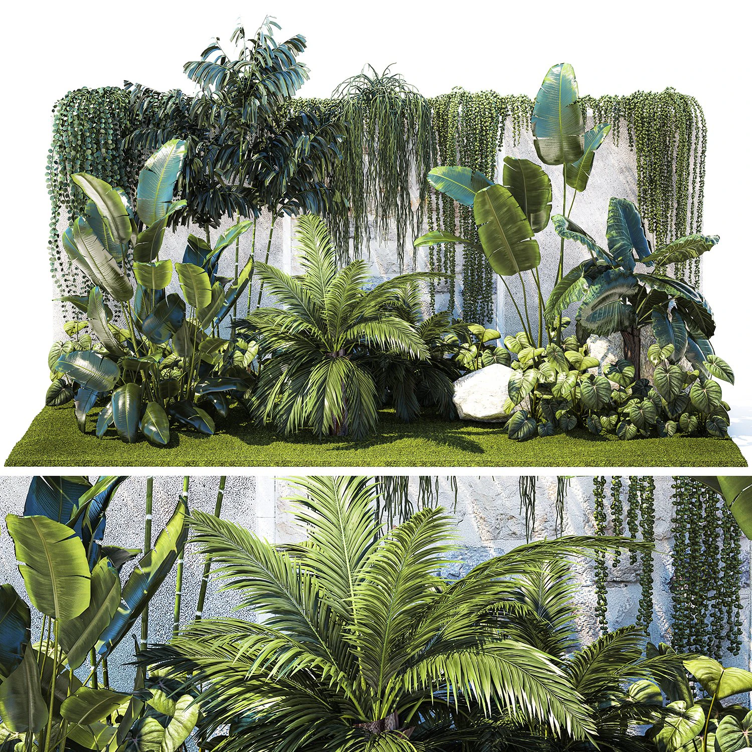 Garden with exotic plants Strelitzia Ravenal palm 1392 3D Model .c4d .max .obj .3ds .fbx .stl .blend 