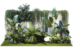 Garden with exotic plants Strelitzia Ravenal palm 1392 3D Model