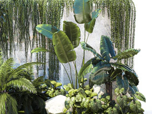 Garden with exotic plants Strelitzia Ravenal palm 1392 3D Model