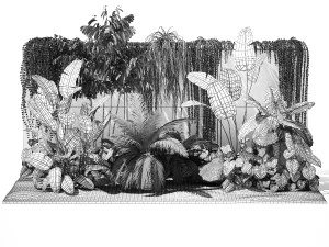 Garden with exotic plants Strelitzia Ravenal palm 1392 3D Model