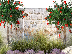 Garden with lavender and flowering pomegranate trees 1393 3D Model
