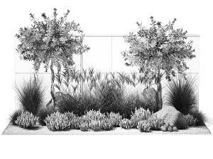 Garden with lavender and flowering pomegranate trees 1393 3D Model