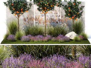 オレンジの木とラベンダーの花のある庭園 1394 3Dモデル
