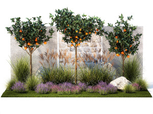 Garden with orange trees and lavender flowers 1394 3Dモデル