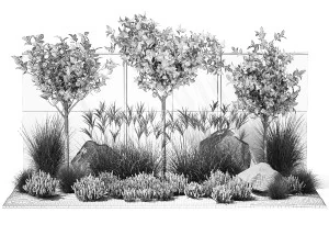 Garden with orange trees and lavender flowers 1394 3D Model