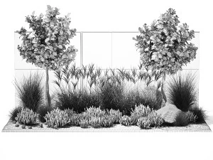 Garden with tangerine trees and lavender bushes 1395 3D Model