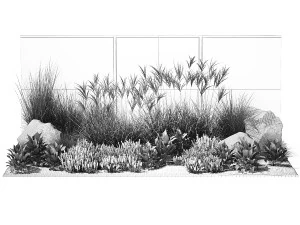 Garden with lavender bushes Spathiphyllum Miscanthus 1397 3D Model